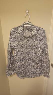 Van Heusen Flex Slim Fit Stretch Navy and White Paisley Long Sleeve Dress Shirt